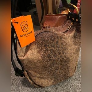 MARINO ORLANDI Animal Print ❤️💚ITALIAN Patent LEATHER BUCKET SLING BAG NWT